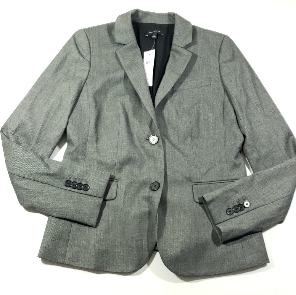 Ann Taylor Womens gray button blazer jacket size 2